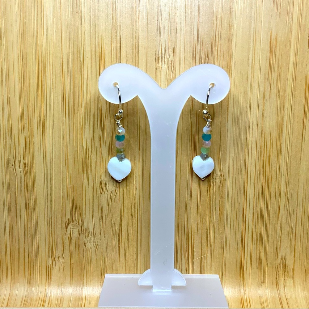 Mother of Pearl heart Earrings with petite Swarovski Crystals